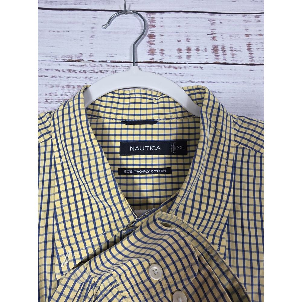 Nautica Button Down Shirt Blue and Yellow Plaid Long Sleeve Size XXL